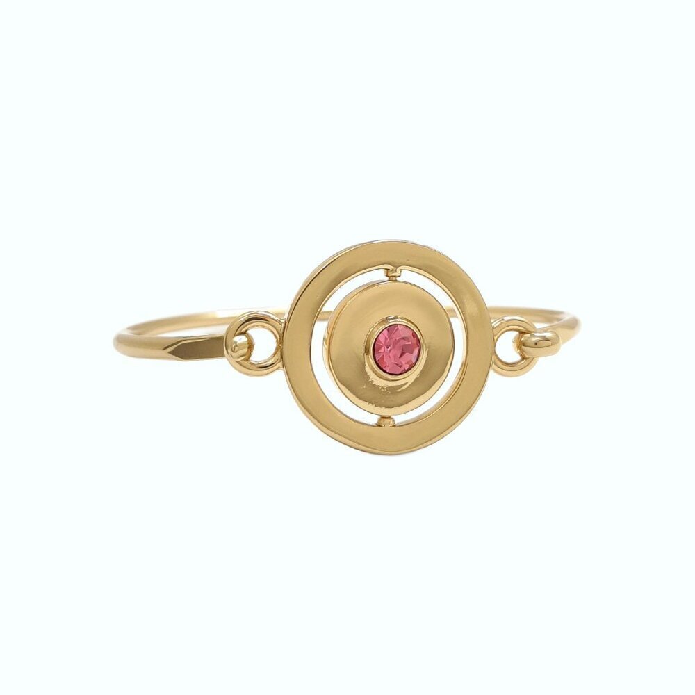 Carolee Pink Rhinestone Gold Tone Double Sided Charm Bangle Bracelet